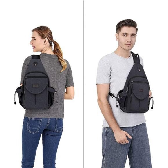 Sling Backpack,Canvas Crossbody Hiking Daypack Bag with Anti-theft Pocket - Picture 6 of 7